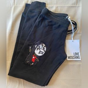 NWT Love Moschino Black Joggers with Patch - Size 6